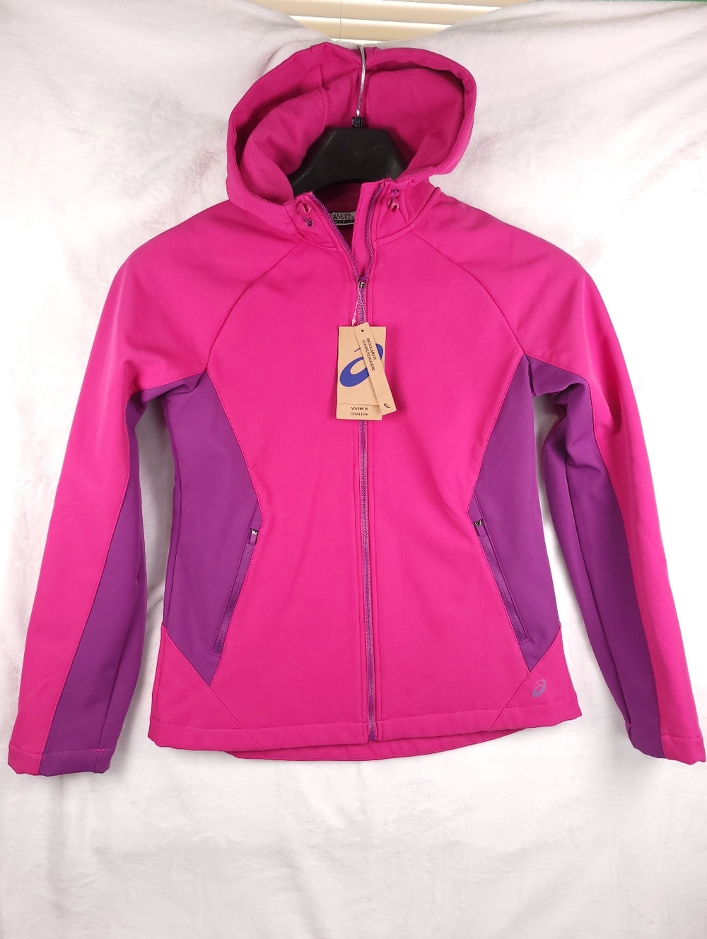 Asics Hooded Softshell Knit Running Zip Up Jacket Pink S NWT